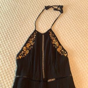 🎉FREE w/ 2+ Bundle🎉 Black Halter Jumpsuit with Gold Embroidery